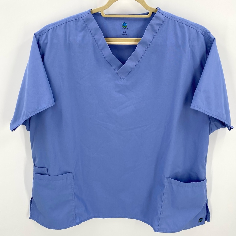 3/$15 Maevn Scrub Top Sz4XL Blue Short Sleeve Uniform Front Pockets Vneck-read